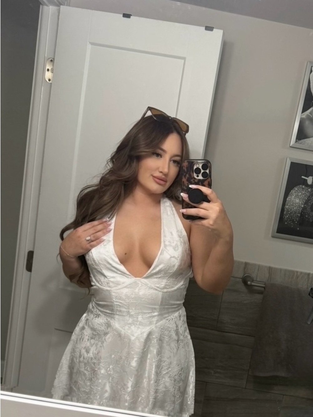 White Halter Midi Dress with Bow Tie Neck